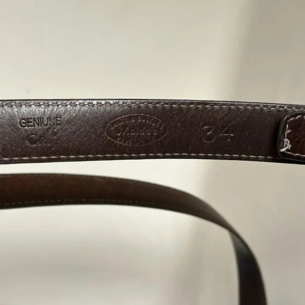 Maidas Houston Belt Strap Genuine Calf Leather Brown Snap On Distressed Mens 34